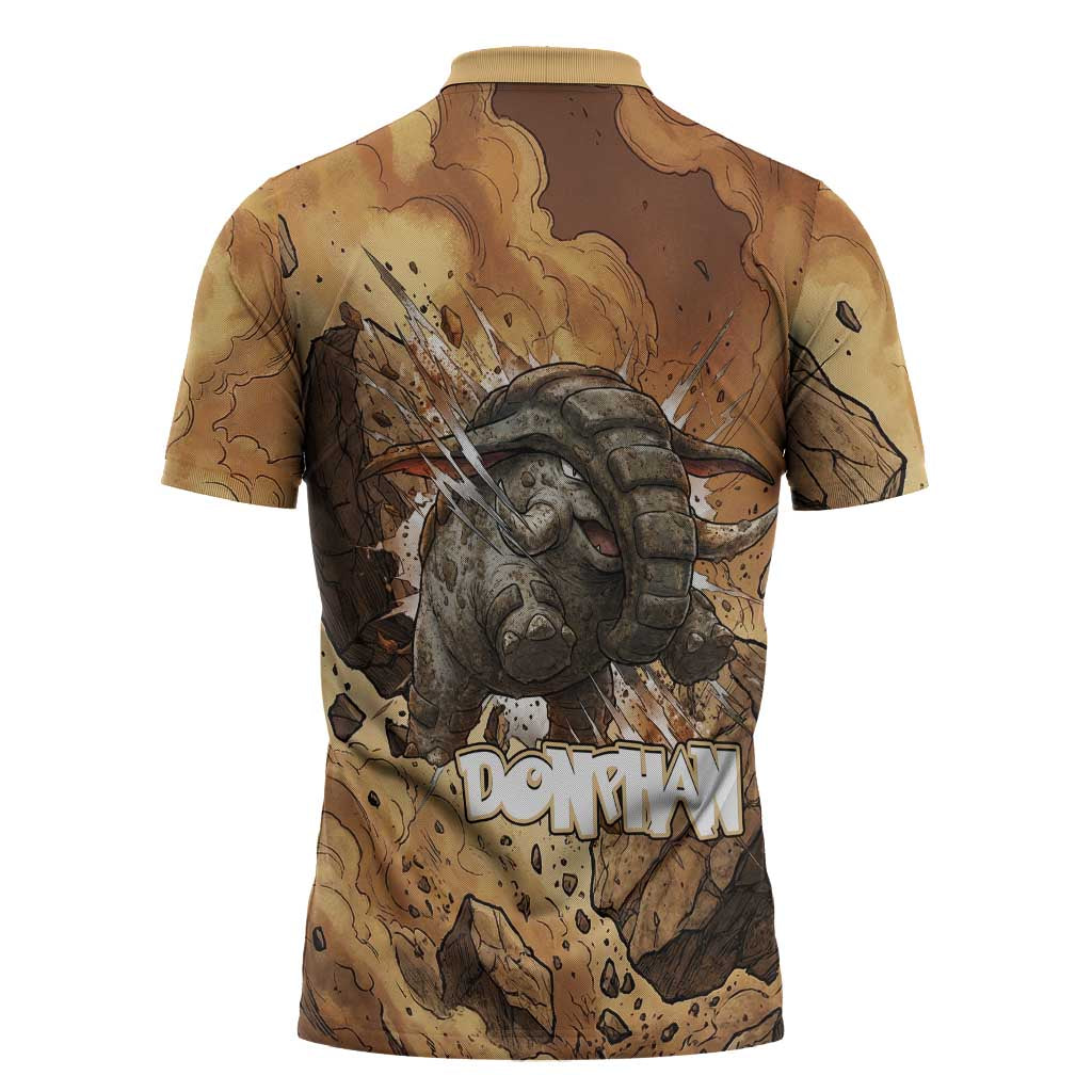 Donphan Zipper Polo Shirt Explosive Earthquake Comic Art