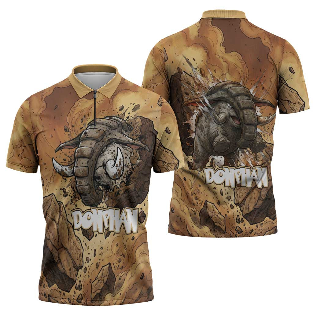 Donphan Zipper Polo Shirt Explosive Earthquake Comic Art