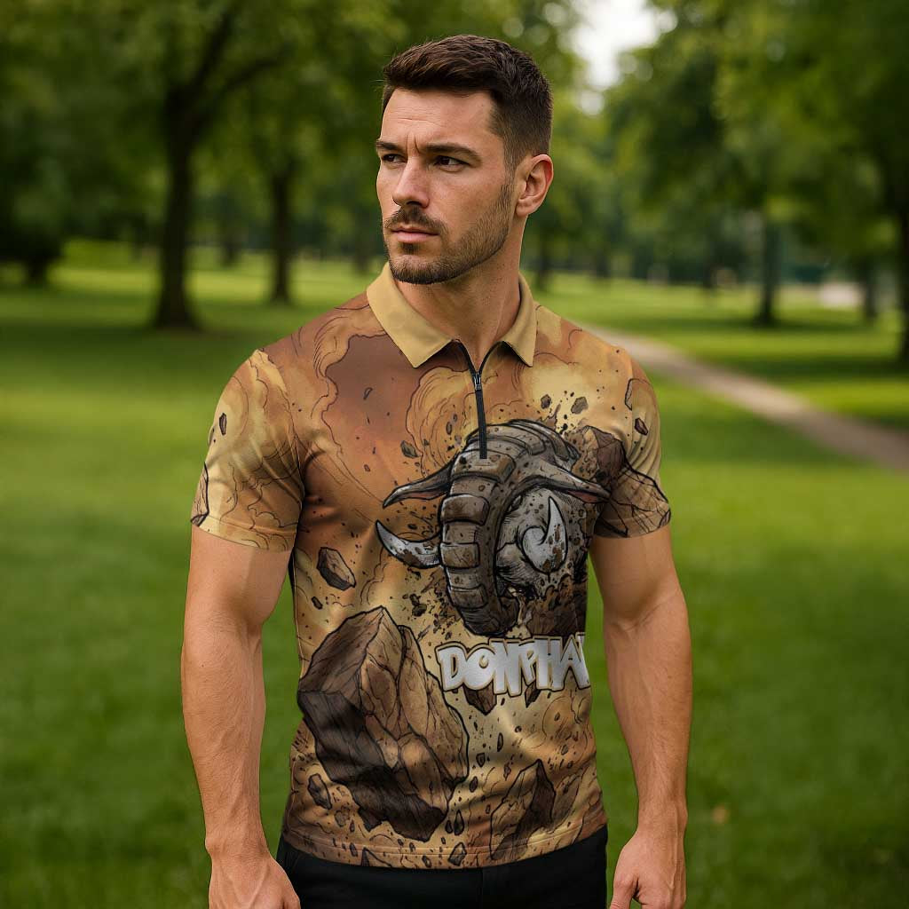 Donphan Zipper Polo Shirt Explosive Earthquake Comic Art
