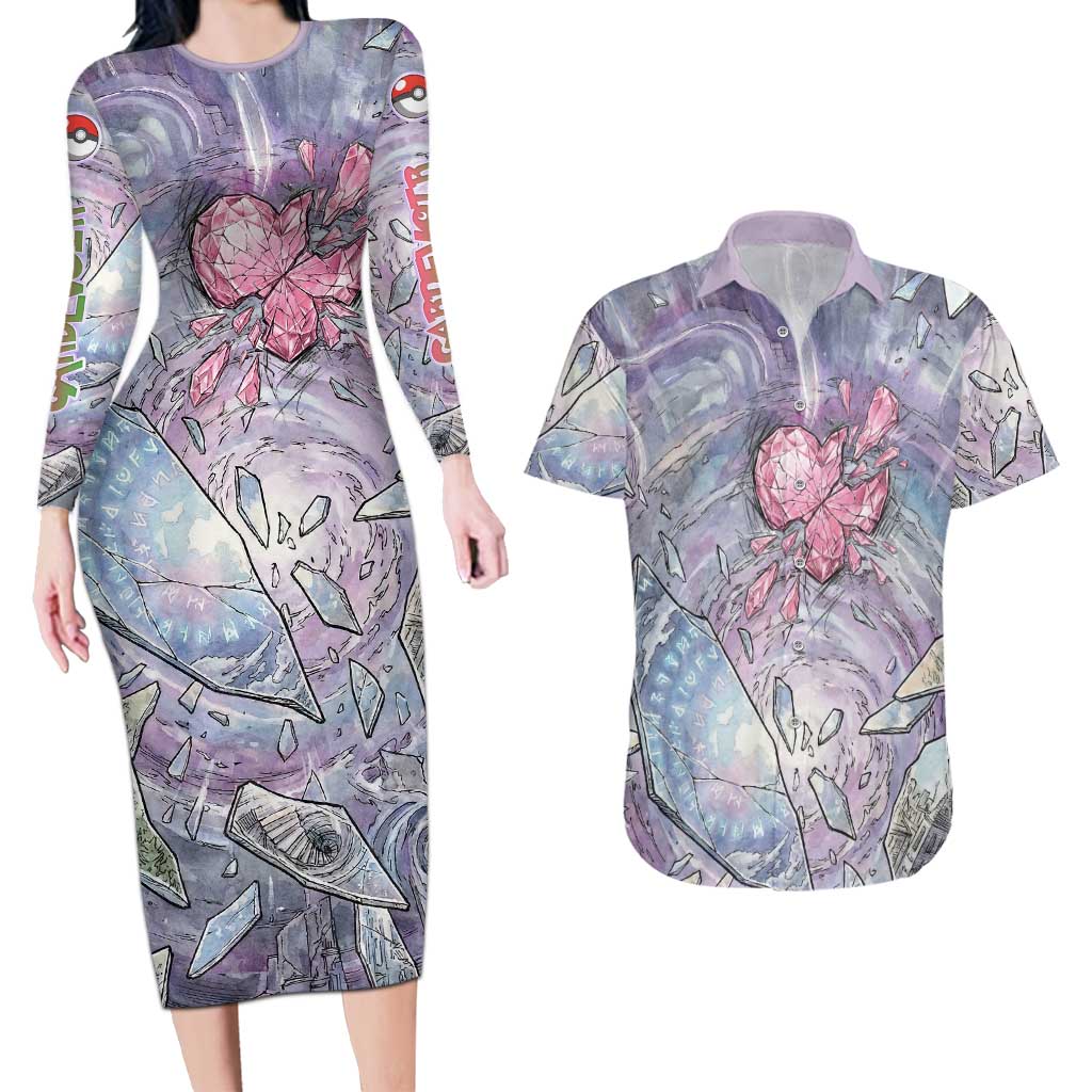 Gardevoir Couples Matching Long Sleeve Bodycon Dress and Hawaiian Shirt Shattered Crystal Galaxy Art