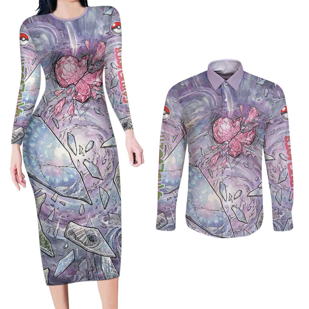 Gardevoir Couples Matching Long Sleeve Bodycon Dress and Long Sleeve Button Shirt Shattered Crystal Galaxy Art