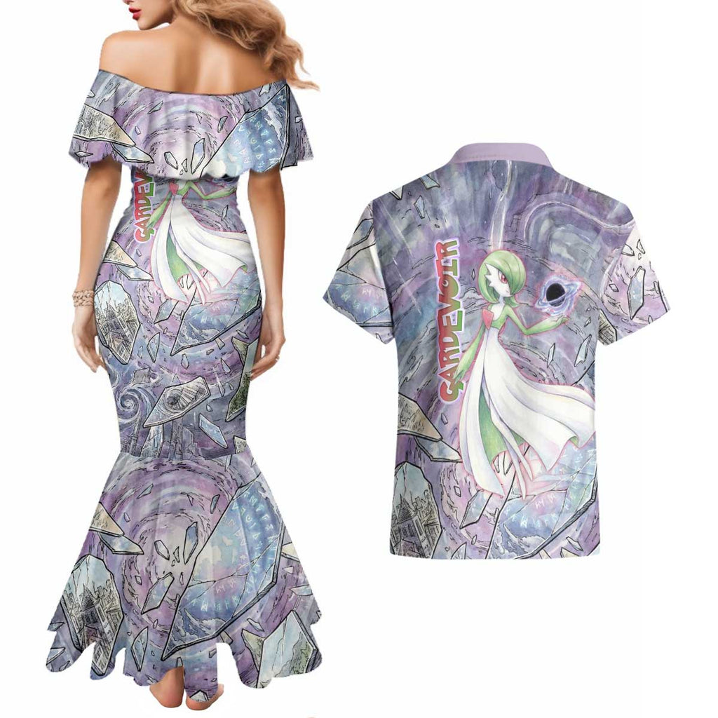 Gardevoir Couples Matching Mermaid Dress and Hawaiian Shirt Shattered Crystal Galaxy Art