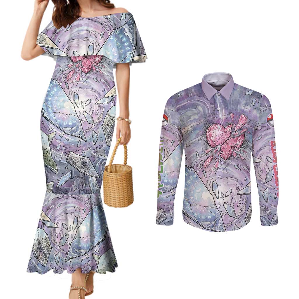 Gardevoir Couples Matching Mermaid Dress and Long Sleeve Button Shirt Shattered Crystal Galaxy Art
