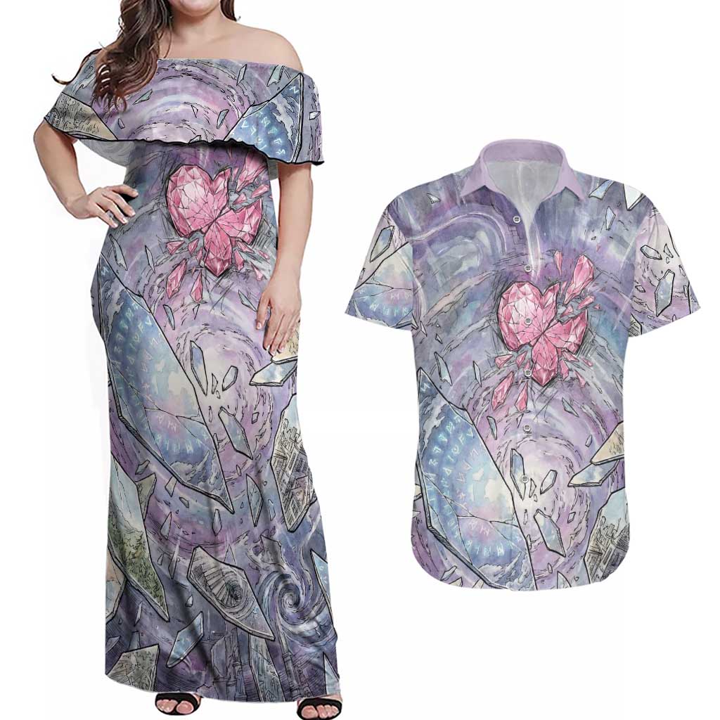 Gardevoir Couples Matching Off Shoulder Maxi Dress and Hawaiian Shirt Shattered Crystal Galaxy Art