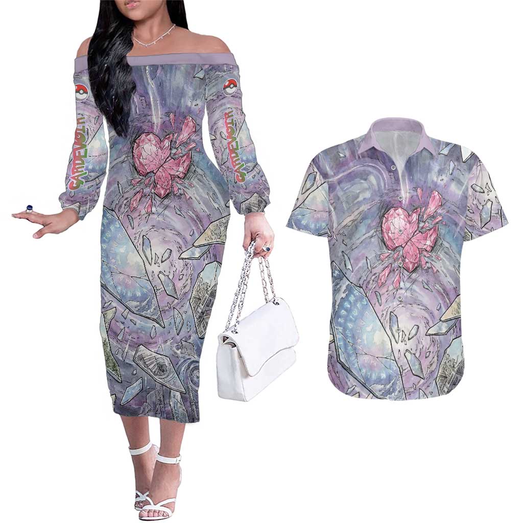 Gardevoir Couples Matching Off The Shoulder Long Sleeve Dress and Hawaiian Shirt Shattered Crystal Galaxy Art