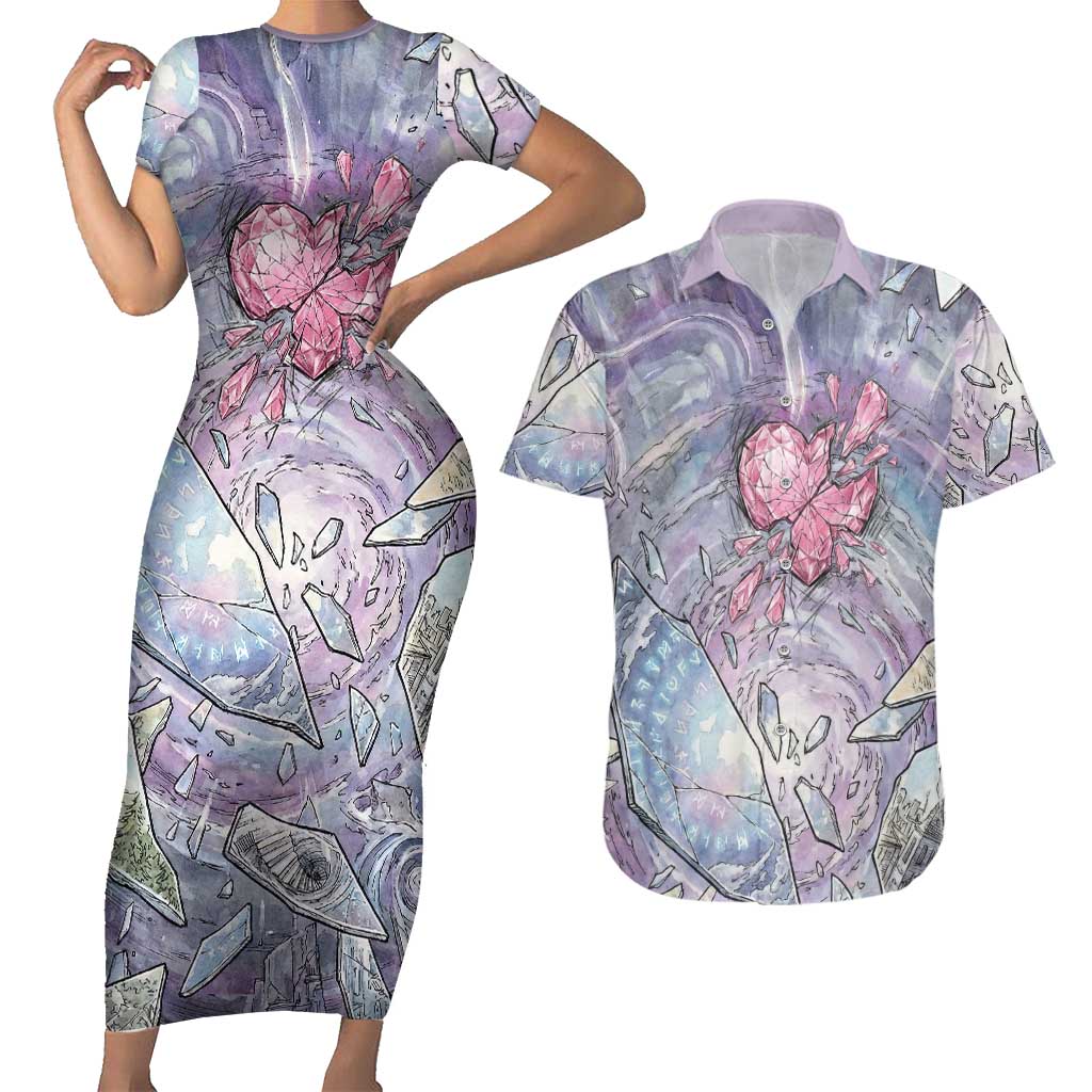 Gardevoir Couples Matching Short Sleeve Bodycon Dress and Hawaiian Shirt Shattered Crystal Galaxy Art