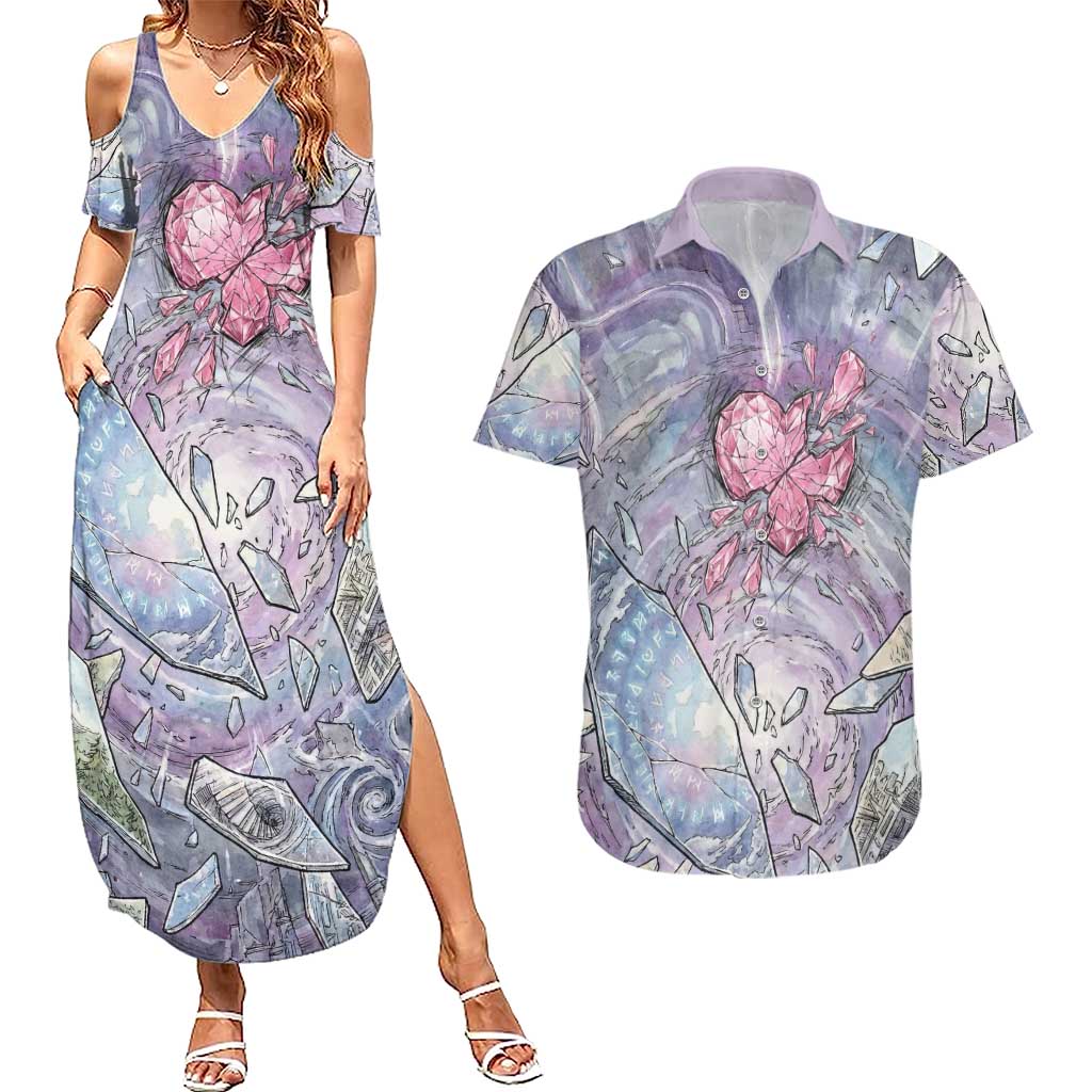 Gardevoir Couples Matching Summer Maxi Dress and Hawaiian Shirt Shattered Crystal Galaxy Art
