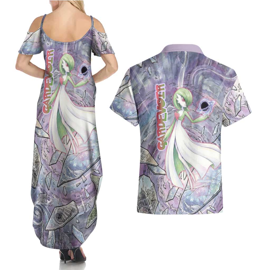 Gardevoir Couples Matching Summer Maxi Dress and Hawaiian Shirt Shattered Crystal Galaxy Art