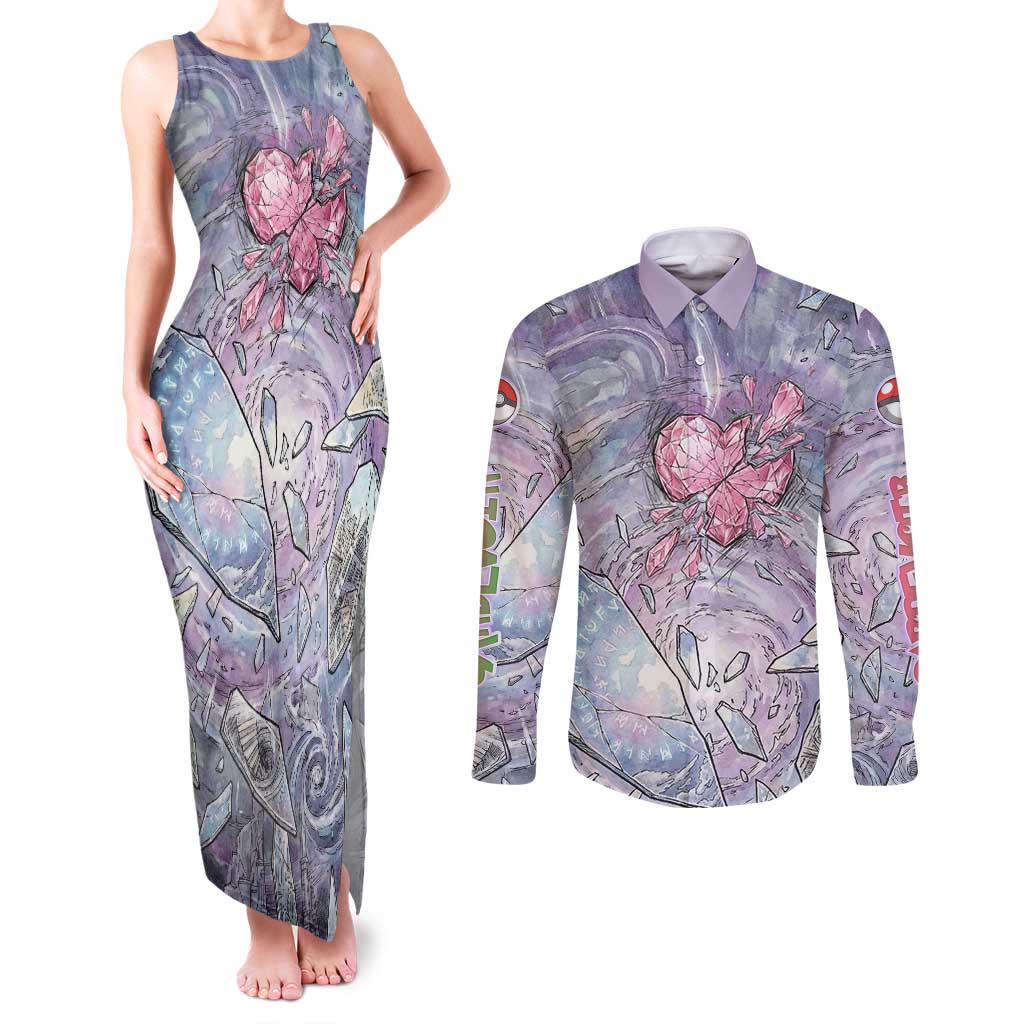 Gardevoir Couples Matching Tank Maxi Dress and Long Sleeve Button Shirt Shattered Crystal Galaxy Art