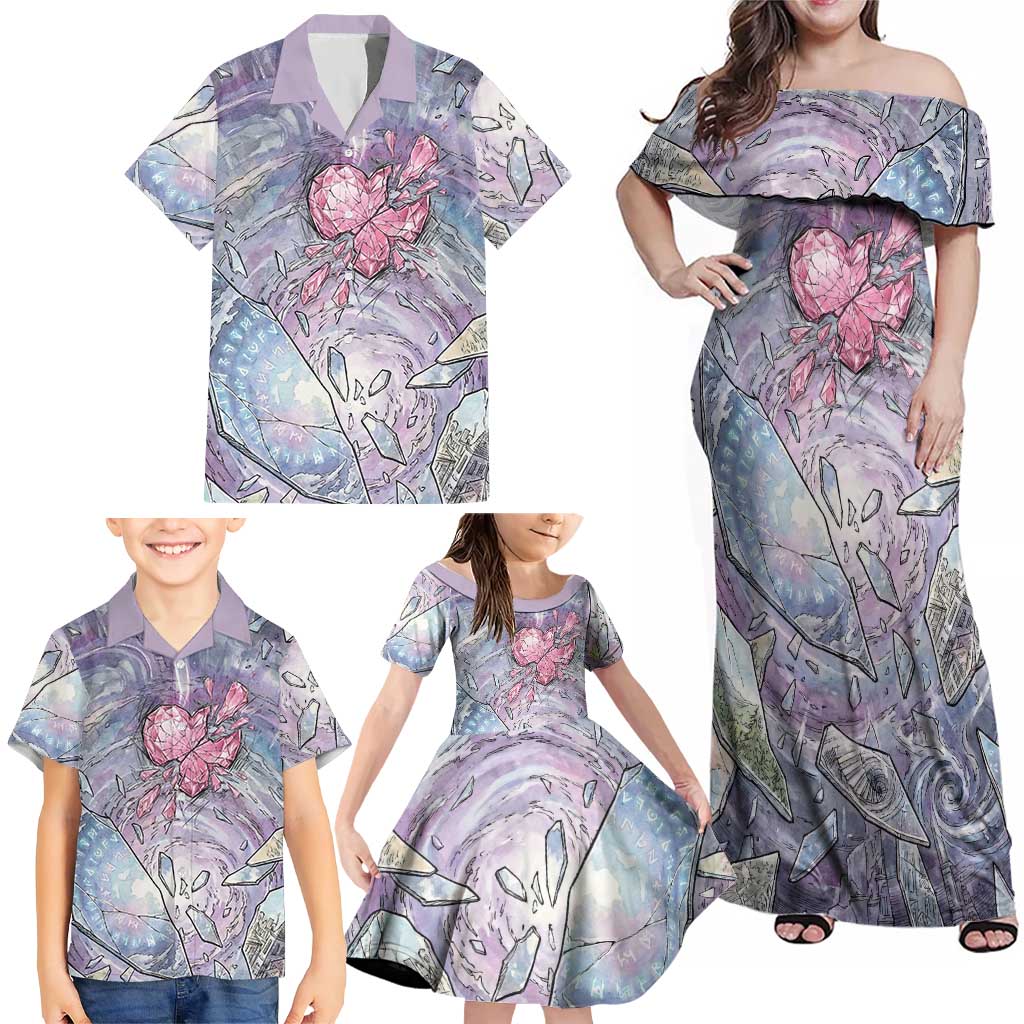 Gardevoir Family Matching Off Shoulder Maxi Dress and Hawaiian Shirt Shattered Crystal Galaxy Art