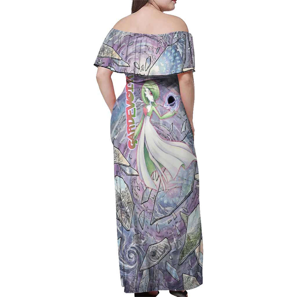 Gardevoir Family Matching Off Shoulder Maxi Dress and Hawaiian Shirt Shattered Crystal Galaxy Art
