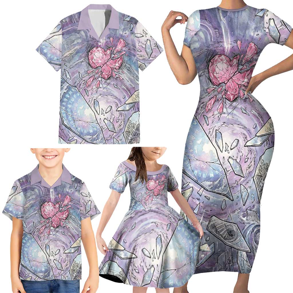 Gardevoir Family Matching Short Sleeve Bodycon Dress and Hawaiian Shirt Shattered Crystal Galaxy Art