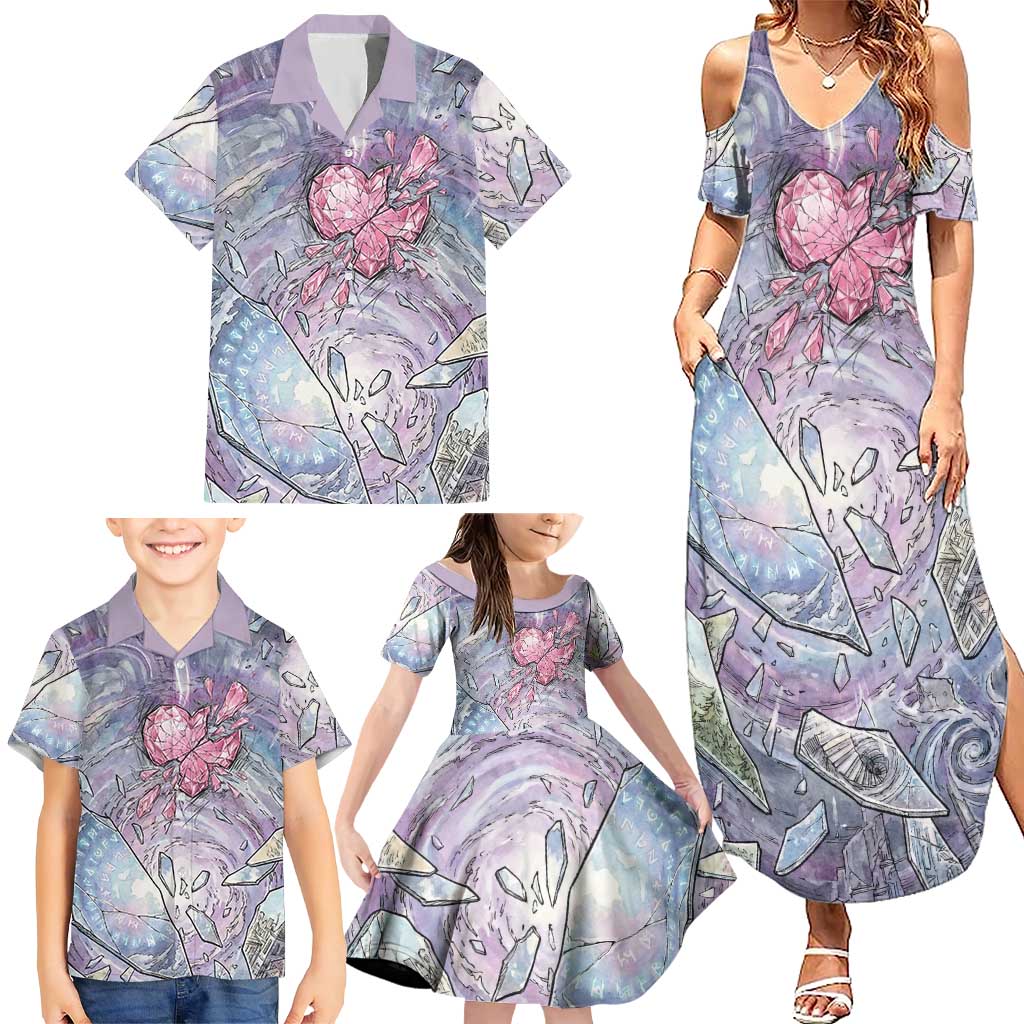 Gardevoir Family Matching Summer Maxi Dress and Hawaiian Shirt Shattered Crystal Galaxy Art