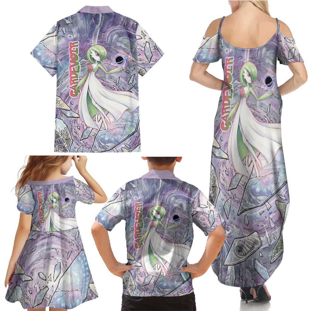 Gardevoir Family Matching Summer Maxi Dress and Hawaiian Shirt Shattered Crystal Galaxy Art