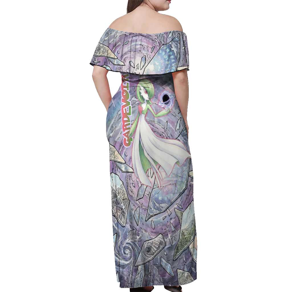 Gardevoir Off Shoulder Maxi Dress Shattered Crystal Galaxy Art