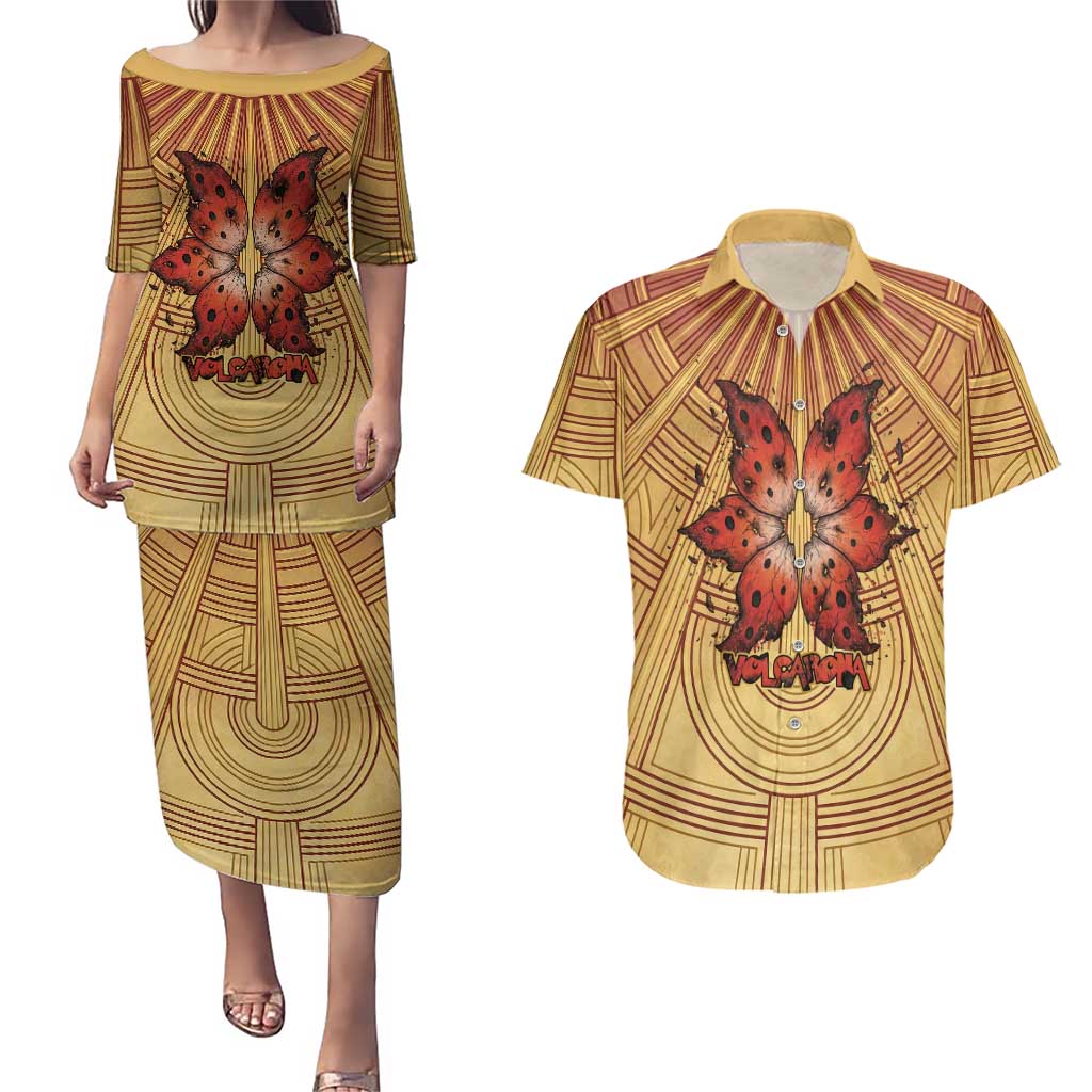Volcarona Couples Matching Puletasi and Hawaiian Shirt Aztec Sun God Tapestry Art