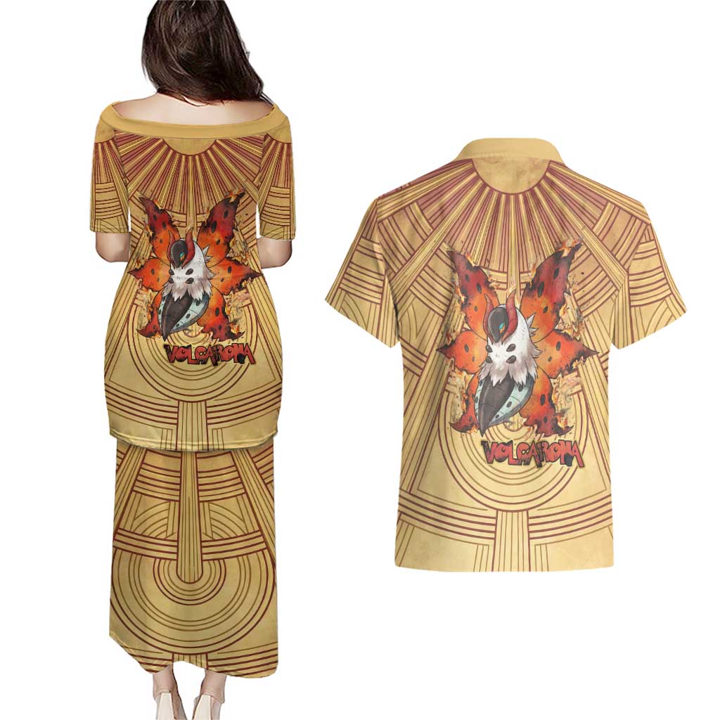 Volcarona Couples Matching Puletasi and Hawaiian Shirt Aztec Sun God Tapestry Art