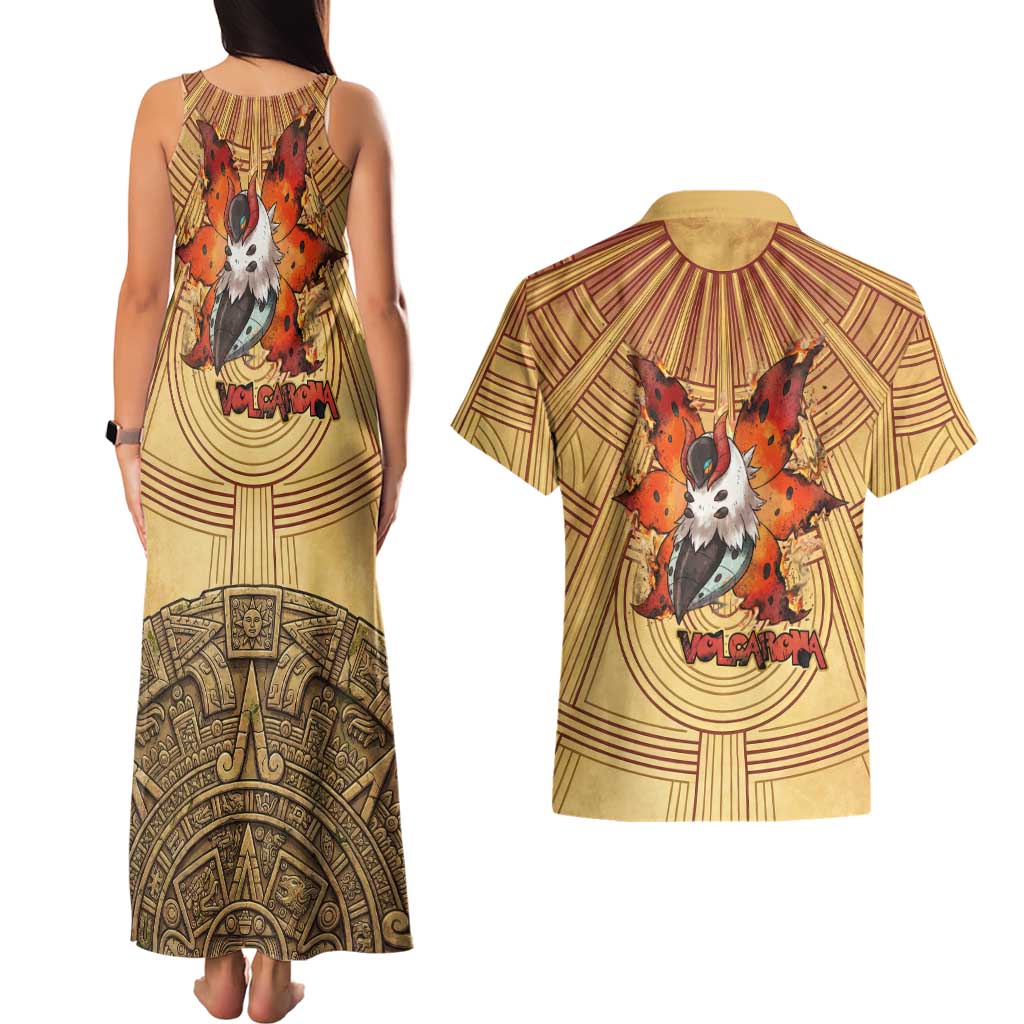 Volcarona Couples Matching Tank Maxi Dress and Hawaiian Shirt Aztec Sun God Tapestry Art