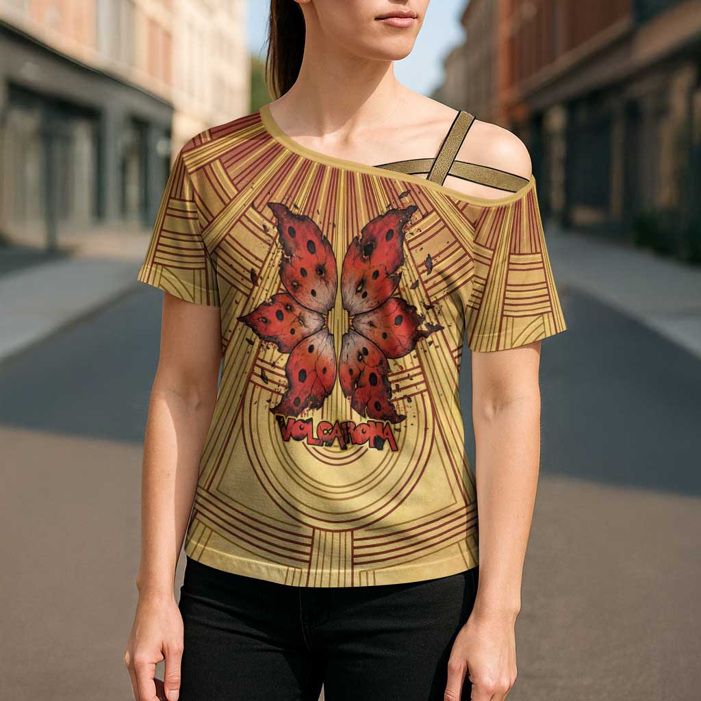 Volcarona Cross Shoulder Shirt Aztec Sun God Tapestry Art