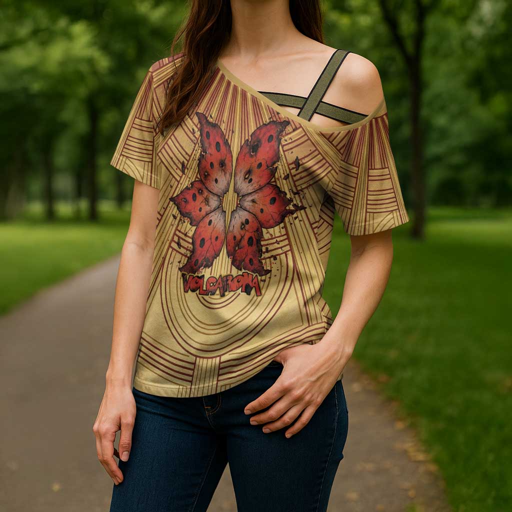 Volcarona Cross Shoulder Shirt Aztec Sun God Tapestry Art