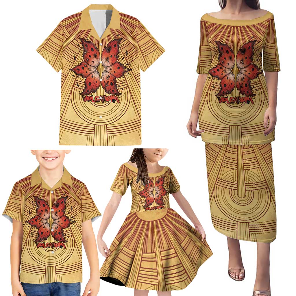 Volcarona Family Matching Puletasi and Hawaiian Shirt Aztec Sun God Tapestry Art