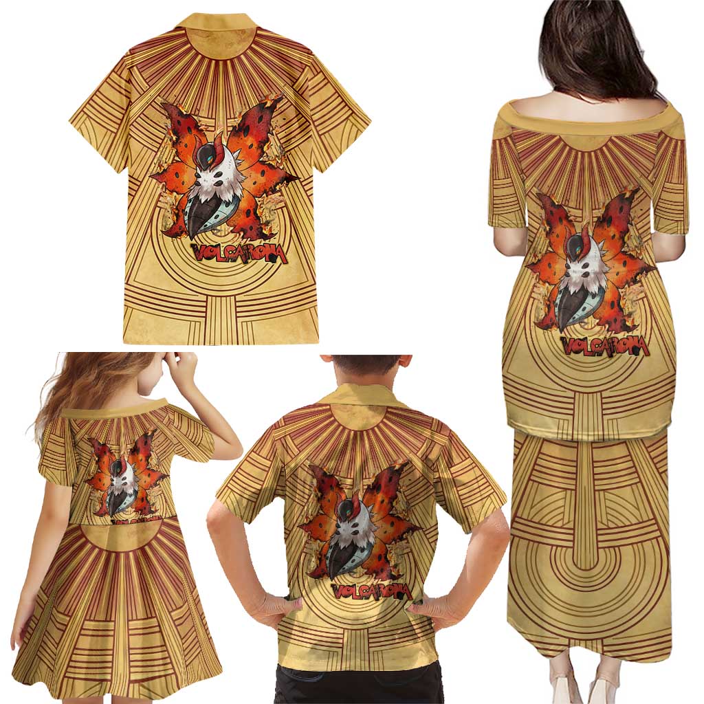 Volcarona Family Matching Puletasi and Hawaiian Shirt Aztec Sun God Tapestry Art