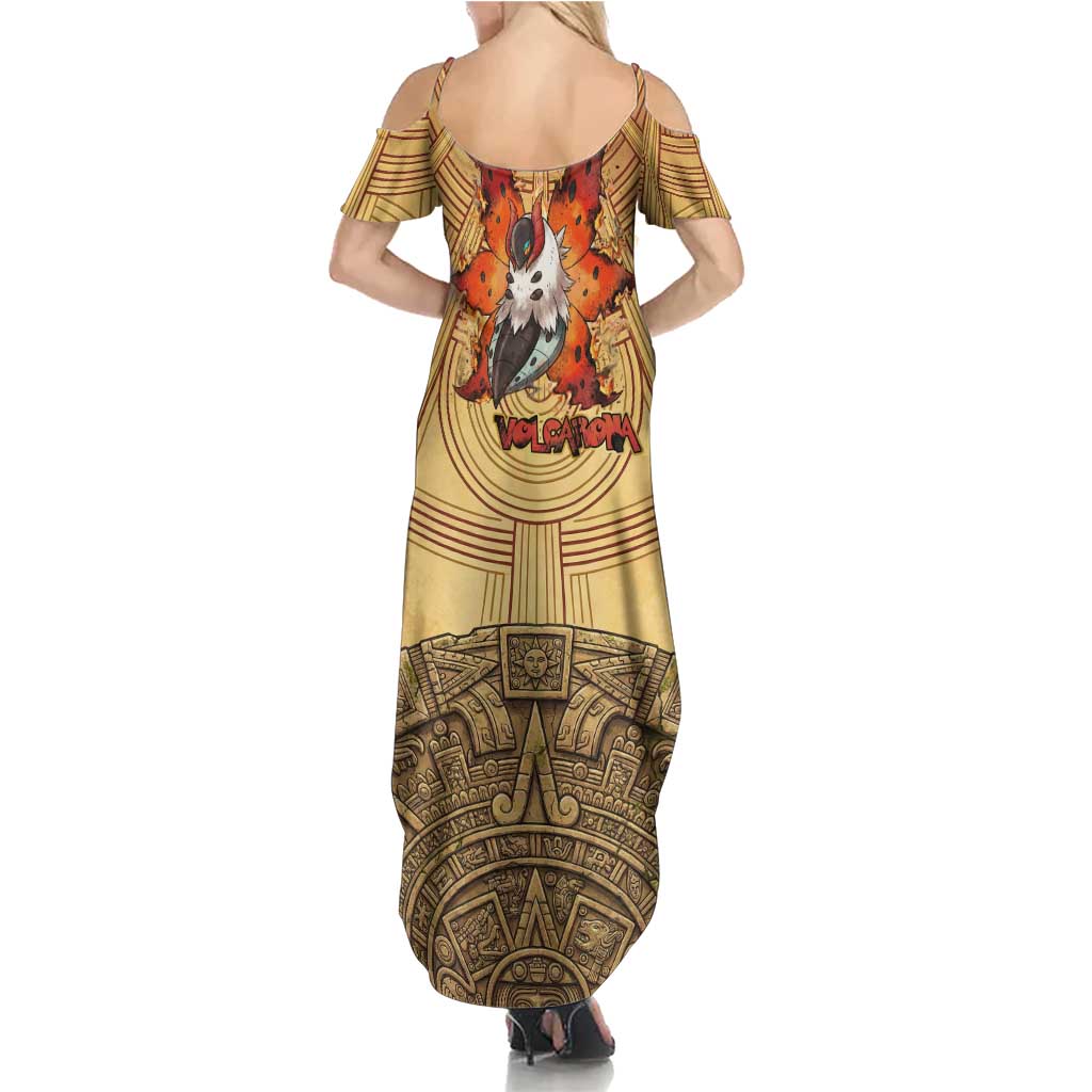 Volcarona Family Matching Summer Maxi Dress and Hawaiian Shirt Aztec Sun God Tapestry Art
