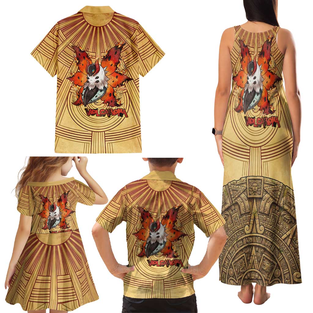 Volcarona Family Matching Tank Maxi Dress and Hawaiian Shirt Aztec Sun God Tapestry Art