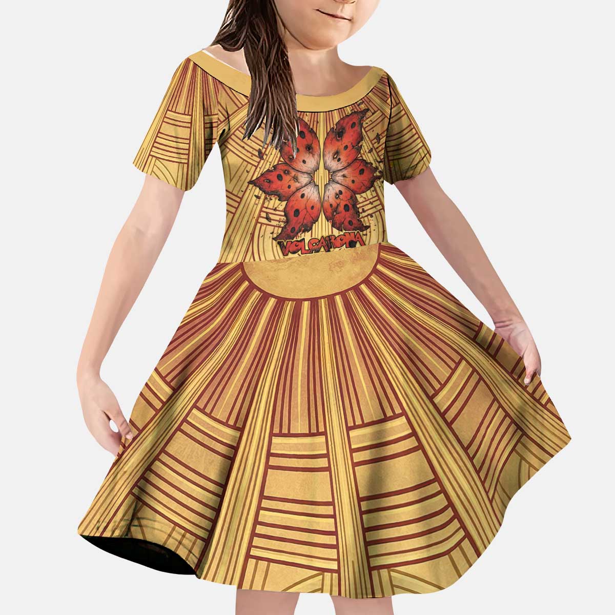 Volcarona Kid Short Sleeve Dress Aztec Sun God Tapestry Art