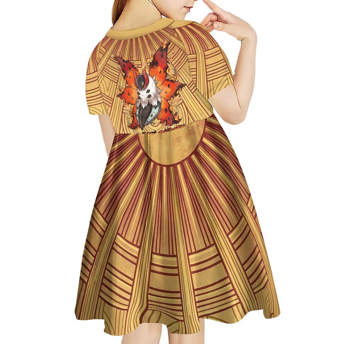 Volcarona Kid Short Sleeve Dress Aztec Sun God Tapestry Art