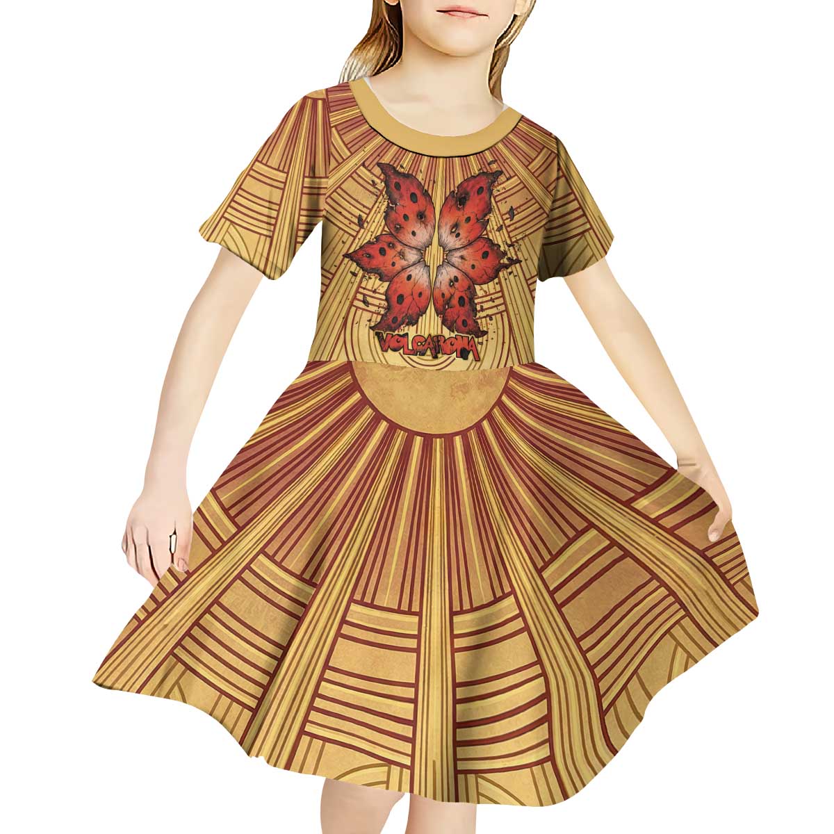 Volcarona Kid Short Sleeve Dress Aztec Sun God Tapestry Art