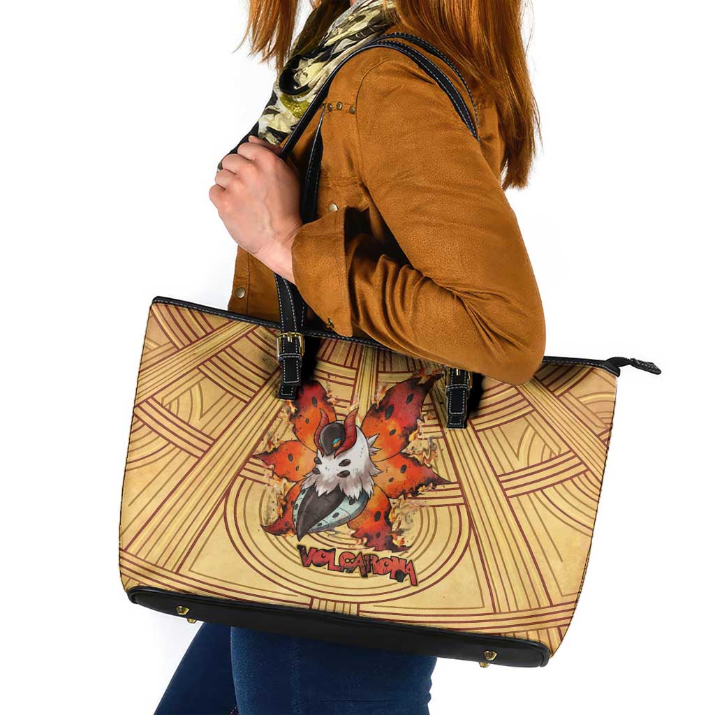Volcarona Leather Tote Bag Aztec Sun God Tapestry Art