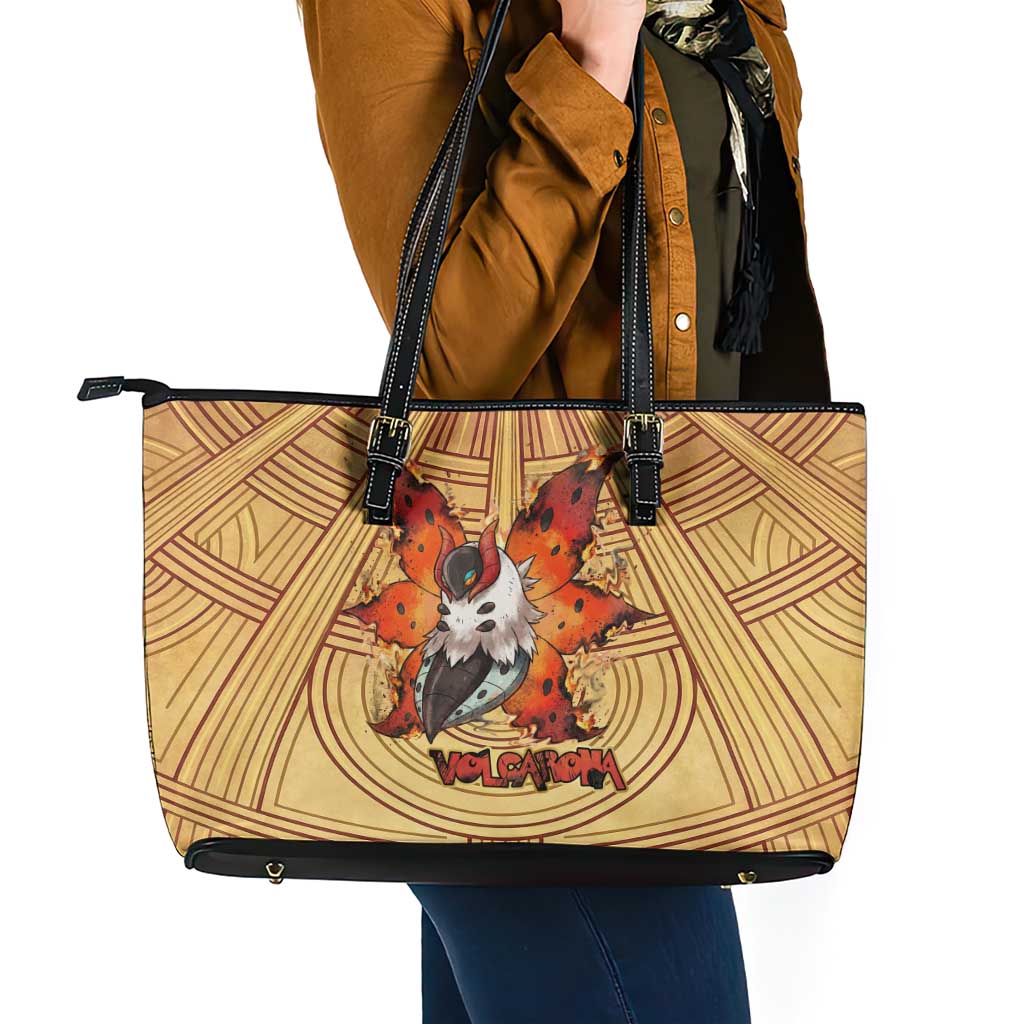 Volcarona Leather Tote Bag Aztec Sun God Tapestry Art