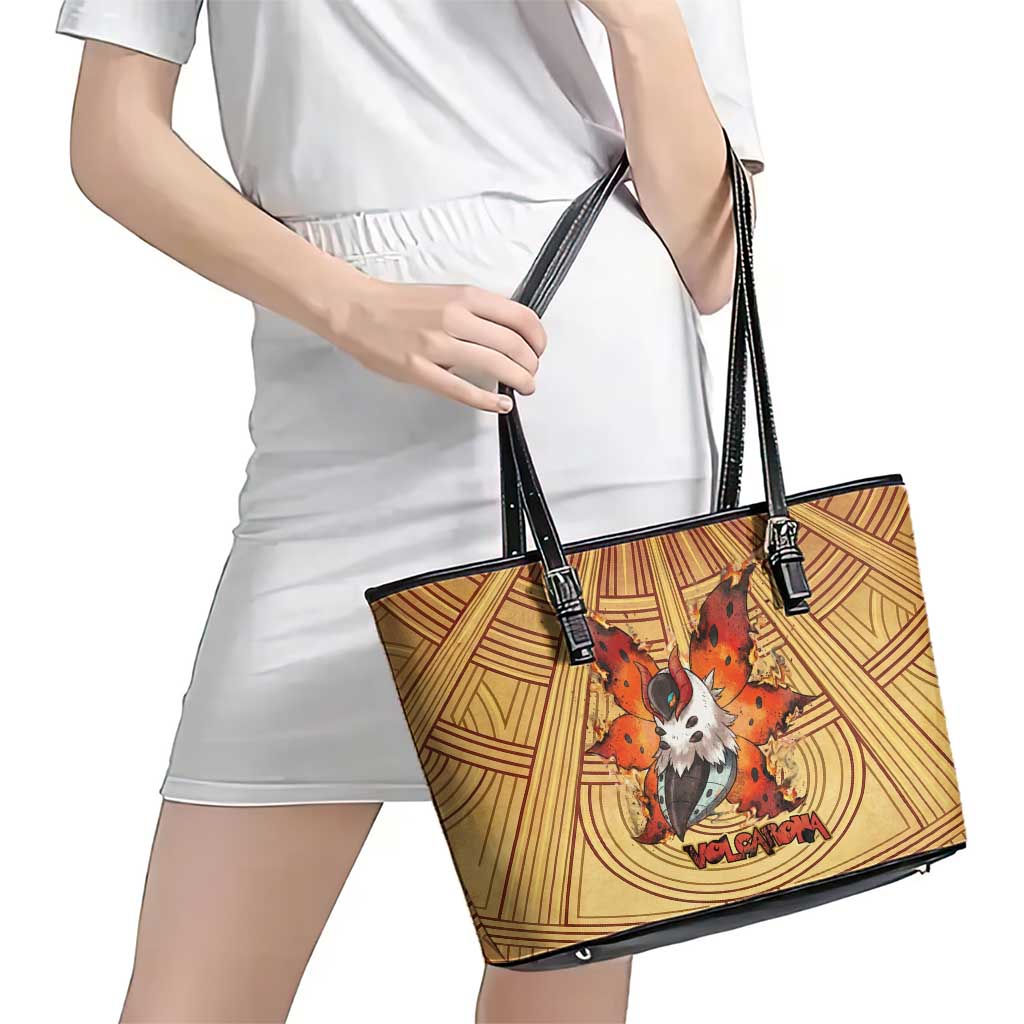 Volcarona Leather Tote Bag Aztec Sun God Tapestry Art