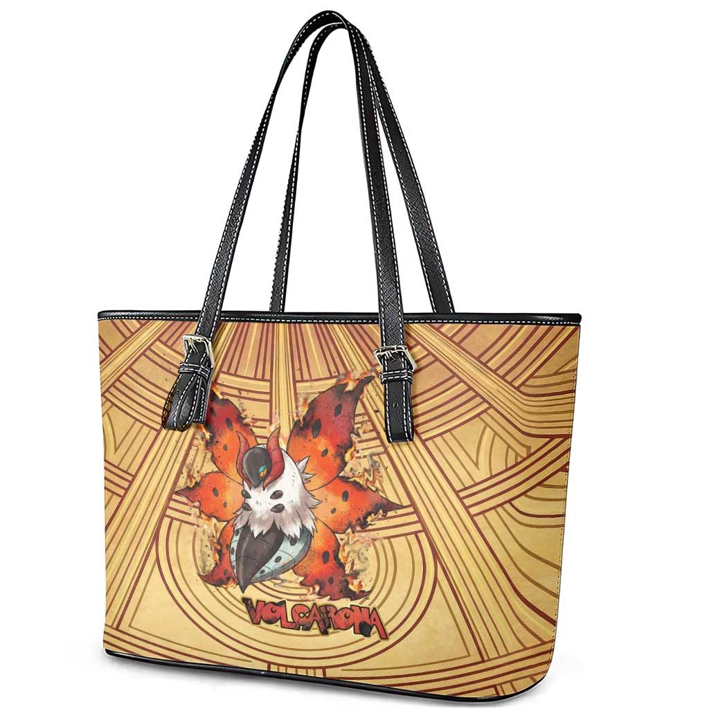 Volcarona Leather Tote Bag Aztec Sun God Tapestry Art