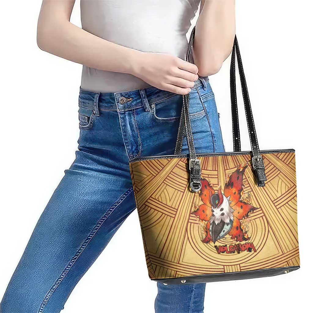 Volcarona Leather Tote Bag Aztec Sun God Tapestry Art