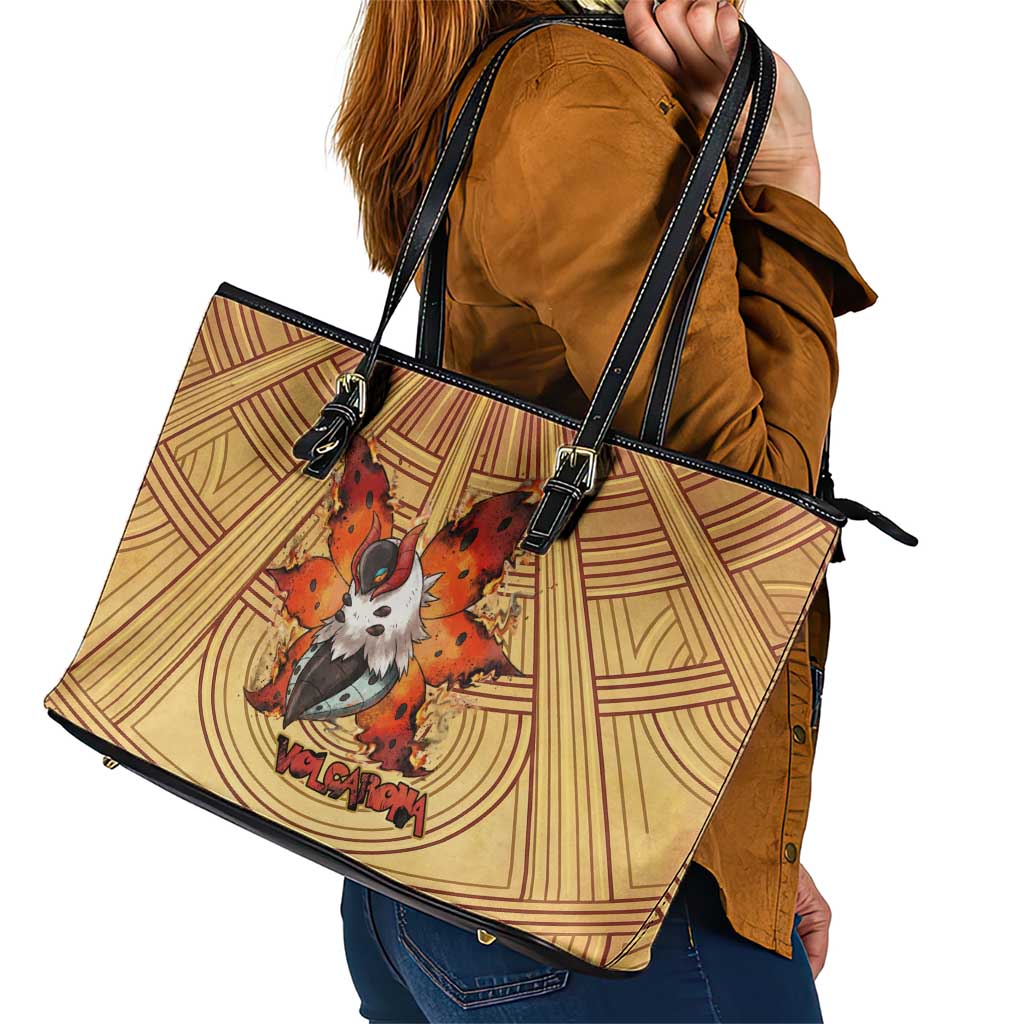 Volcarona Leather Tote Bag Aztec Sun God Tapestry Art