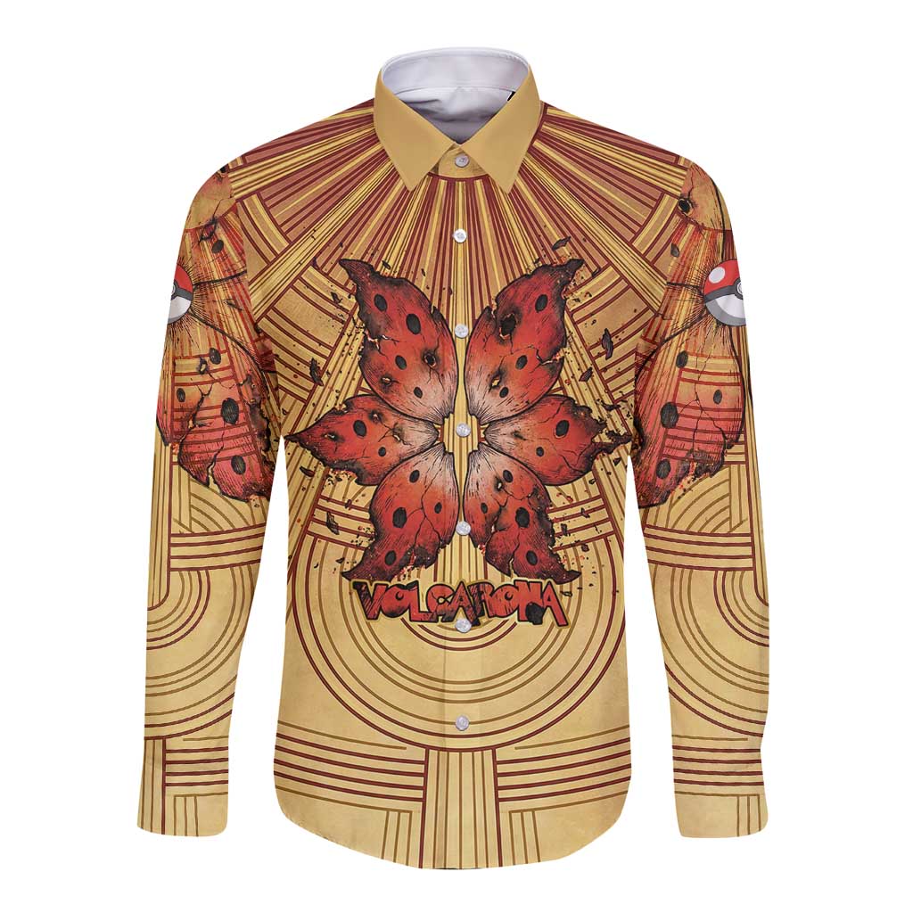 Volcarona Long Sleeve Button Shirt Aztec Sun God Tapestry Art