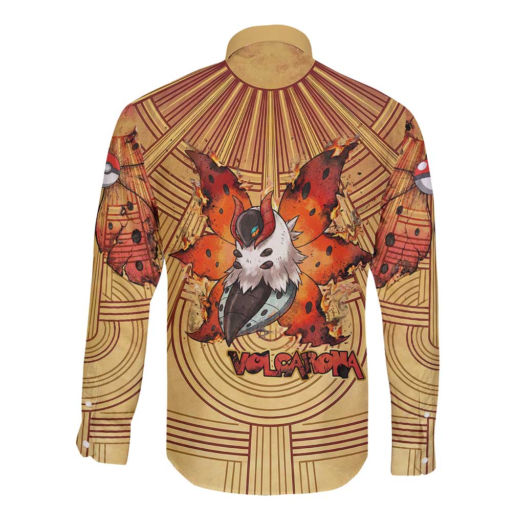 Volcarona Long Sleeve Button Shirt Aztec Sun God Tapestry Art
