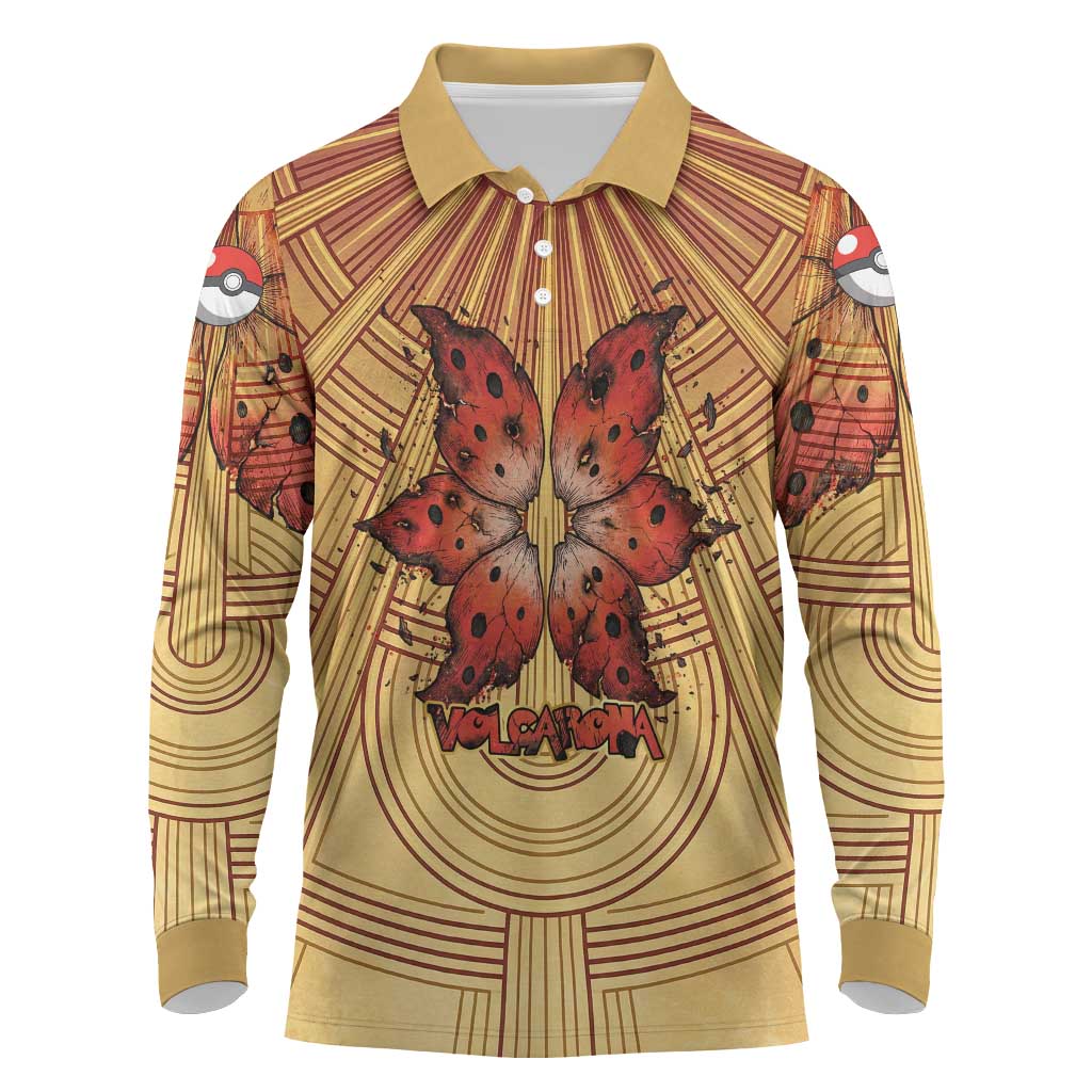 Volcarona Long Sleeve Polo Shirt Aztec Sun God Tapestry Art