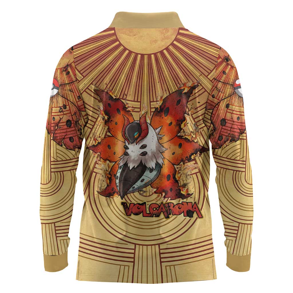 Volcarona Long Sleeve Polo Shirt Aztec Sun God Tapestry Art