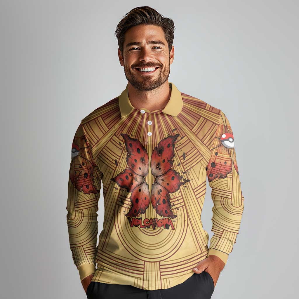 Volcarona Long Sleeve Polo Shirt Aztec Sun God Tapestry Art