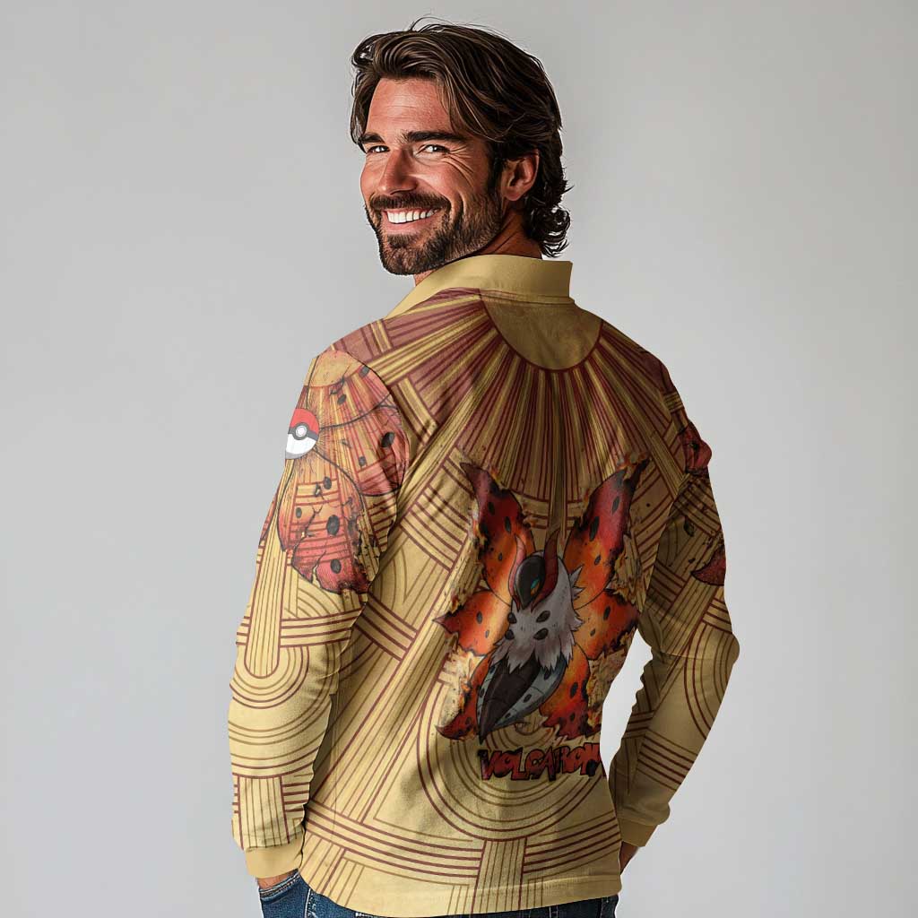 Volcarona Long Sleeve Polo Shirt Aztec Sun God Tapestry Art