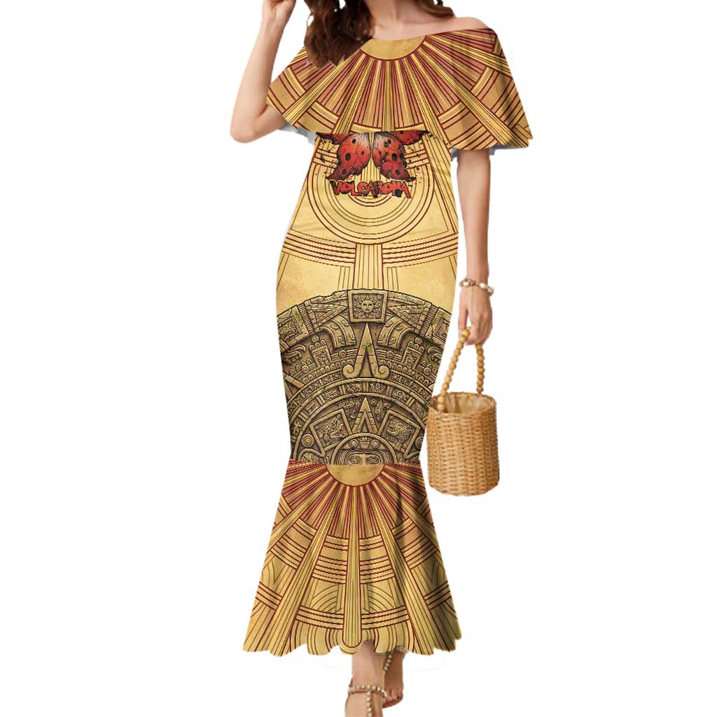 Volcarona Mermaid Dress Aztec Sun God Tapestry Art