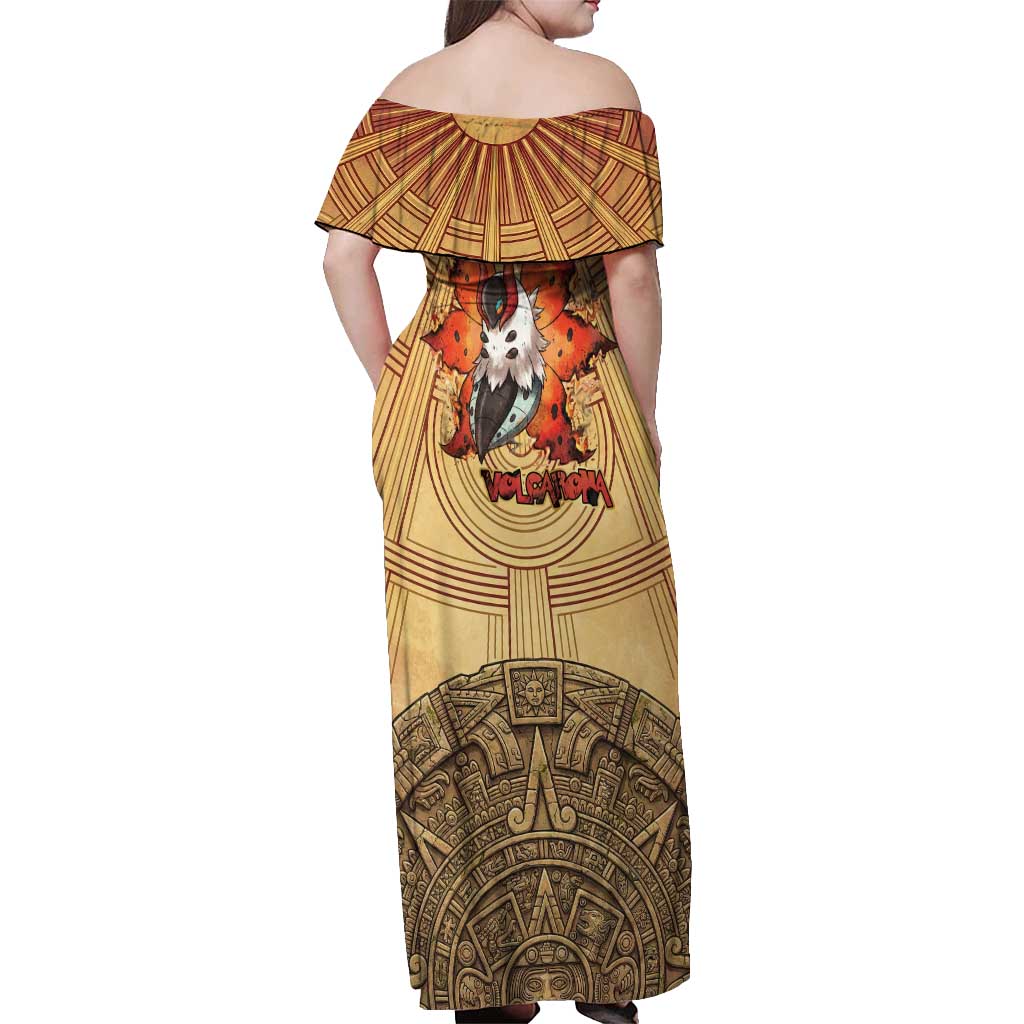 Volcarona Off Shoulder Maxi Dress Aztec Sun God Tapestry Art
