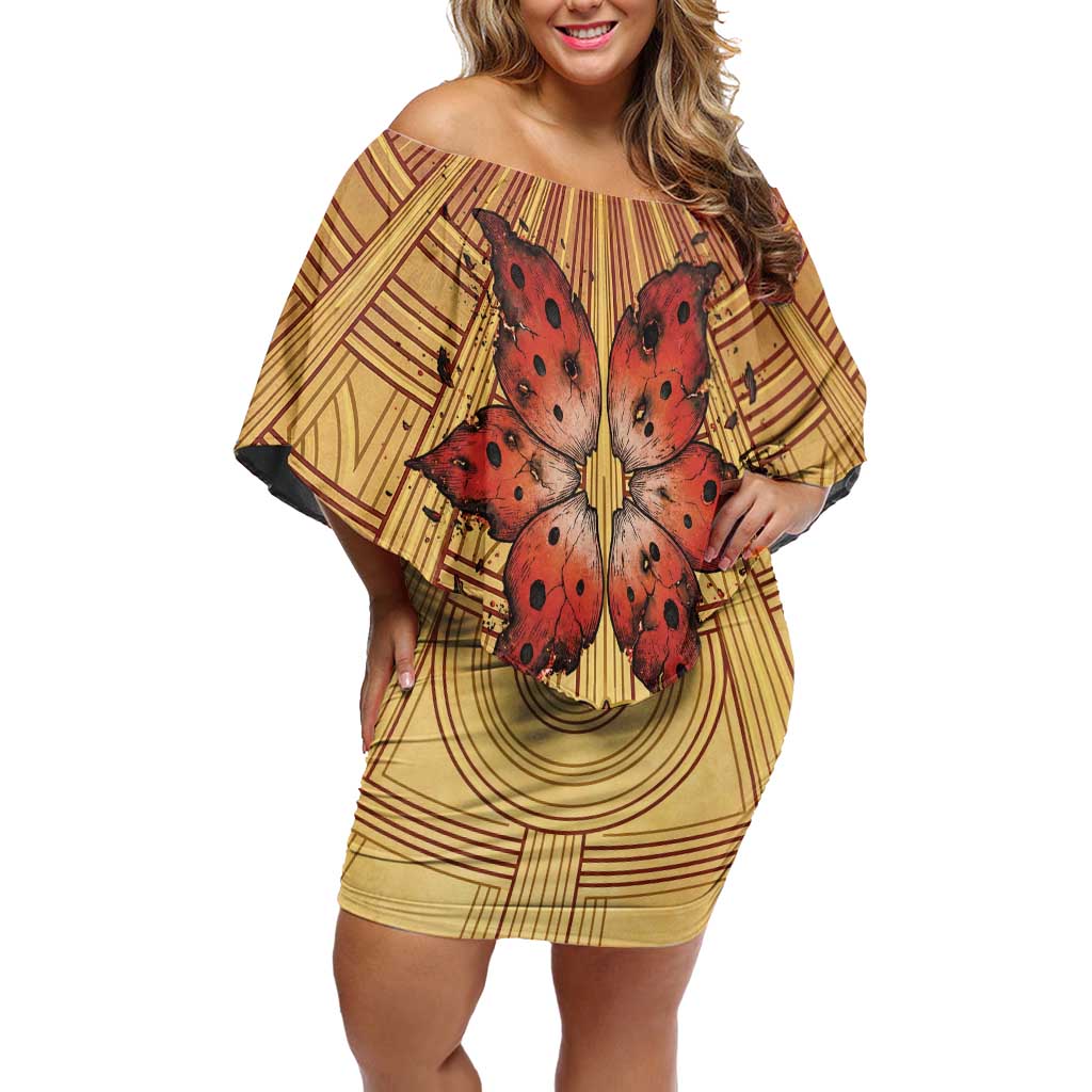 Volcarona Off Shoulder Short Dress Aztec Sun God Tapestry Art