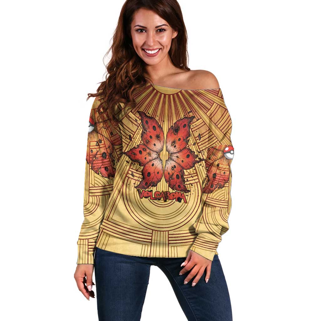 Volcarona Off Shoulder Sweater Aztec Sun God Tapestry Art