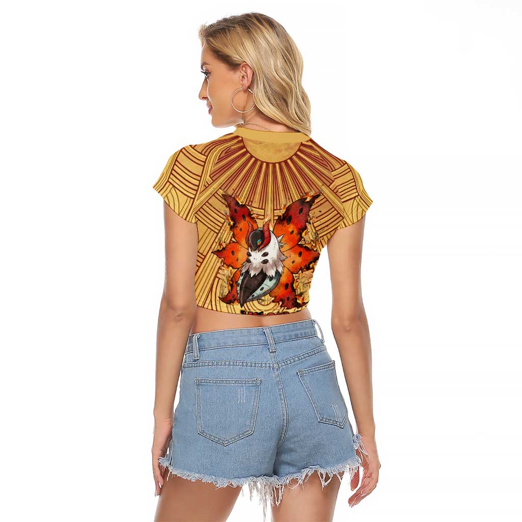 Volcarona Raglan Cropped T Shirt Aztec Sun God Tapestry Art