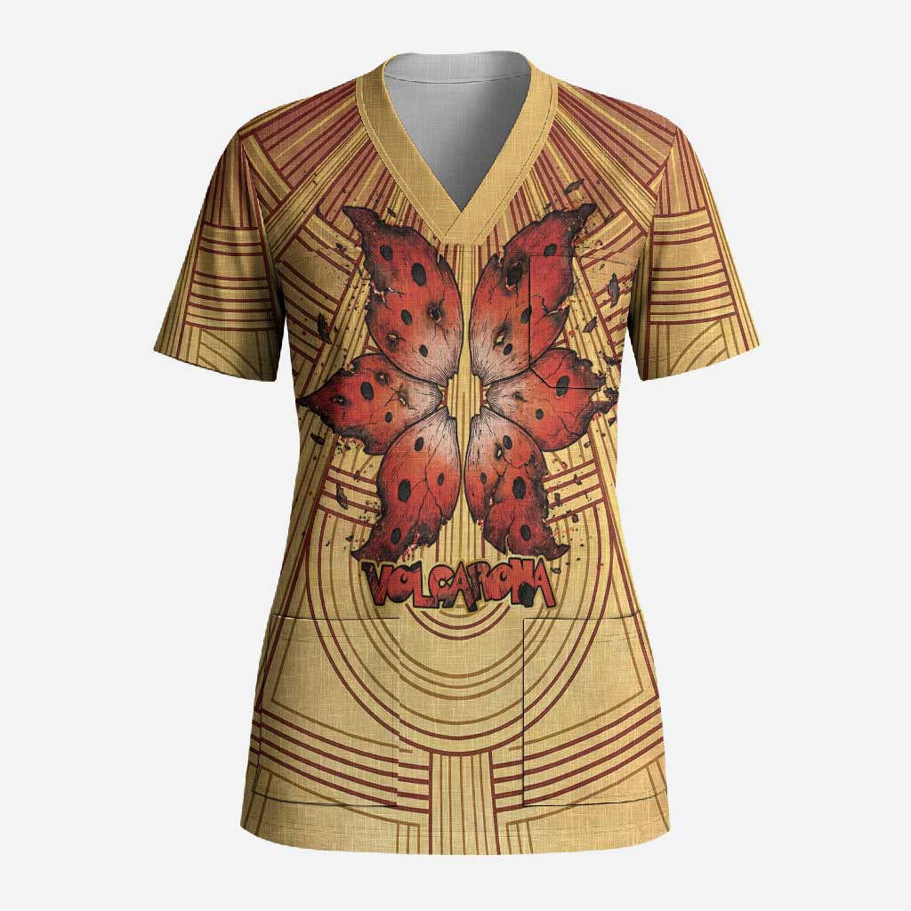 Volcarona Scrub Top Aztec Sun God Tapestry Art