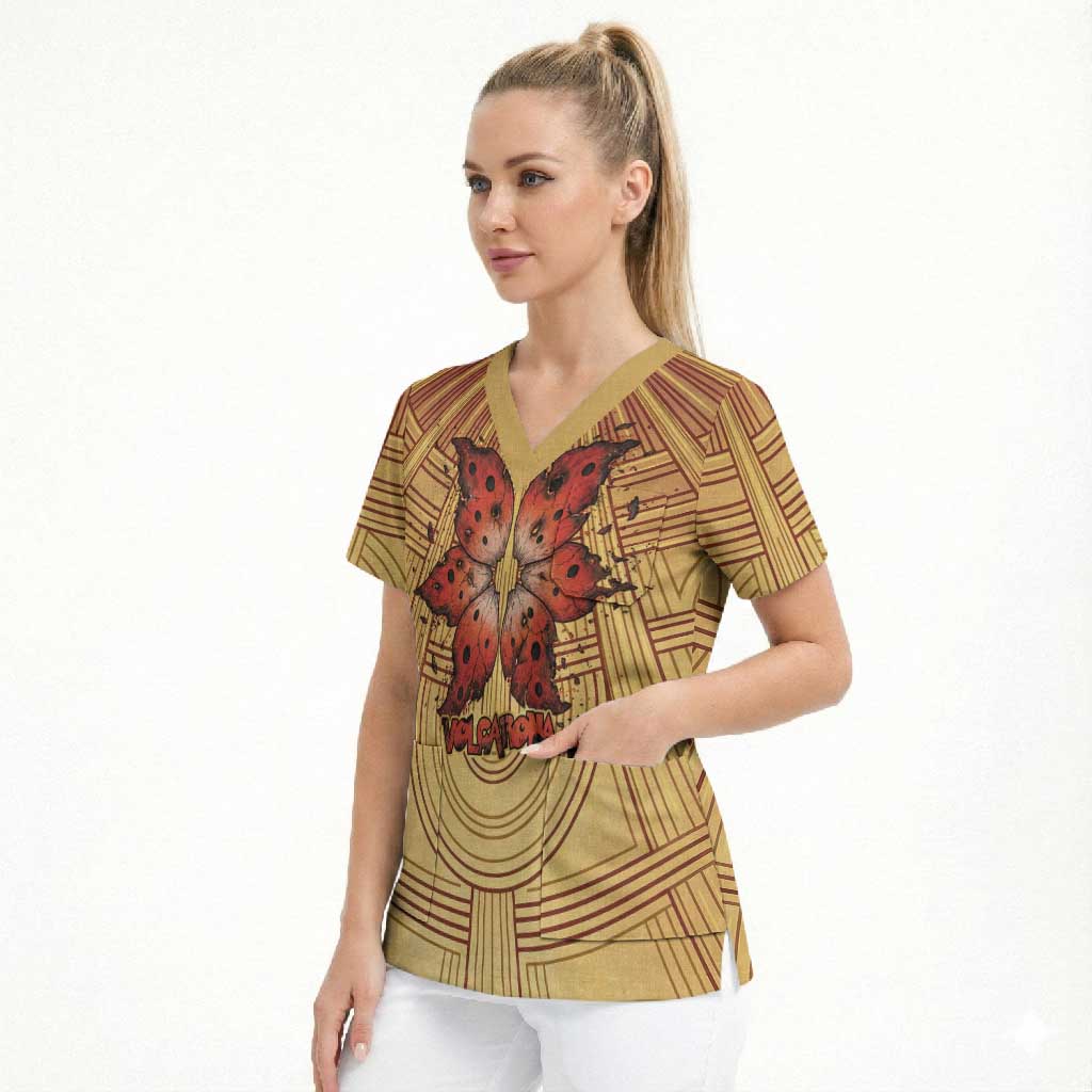 Volcarona Scrub Top Aztec Sun God Tapestry Art
